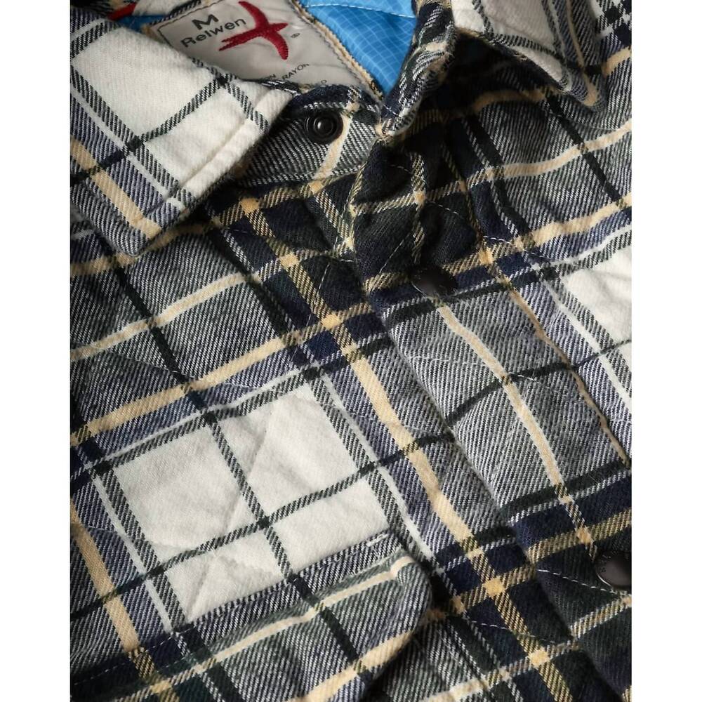 NEW RELWEN quilted flannel shirt jacket in cream/forest tartan - Picture 4 of 5